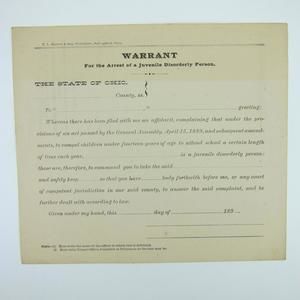 Antique 1890s Ohio Arrest Warrant Juvenile Disorderly Police Record Form Blank